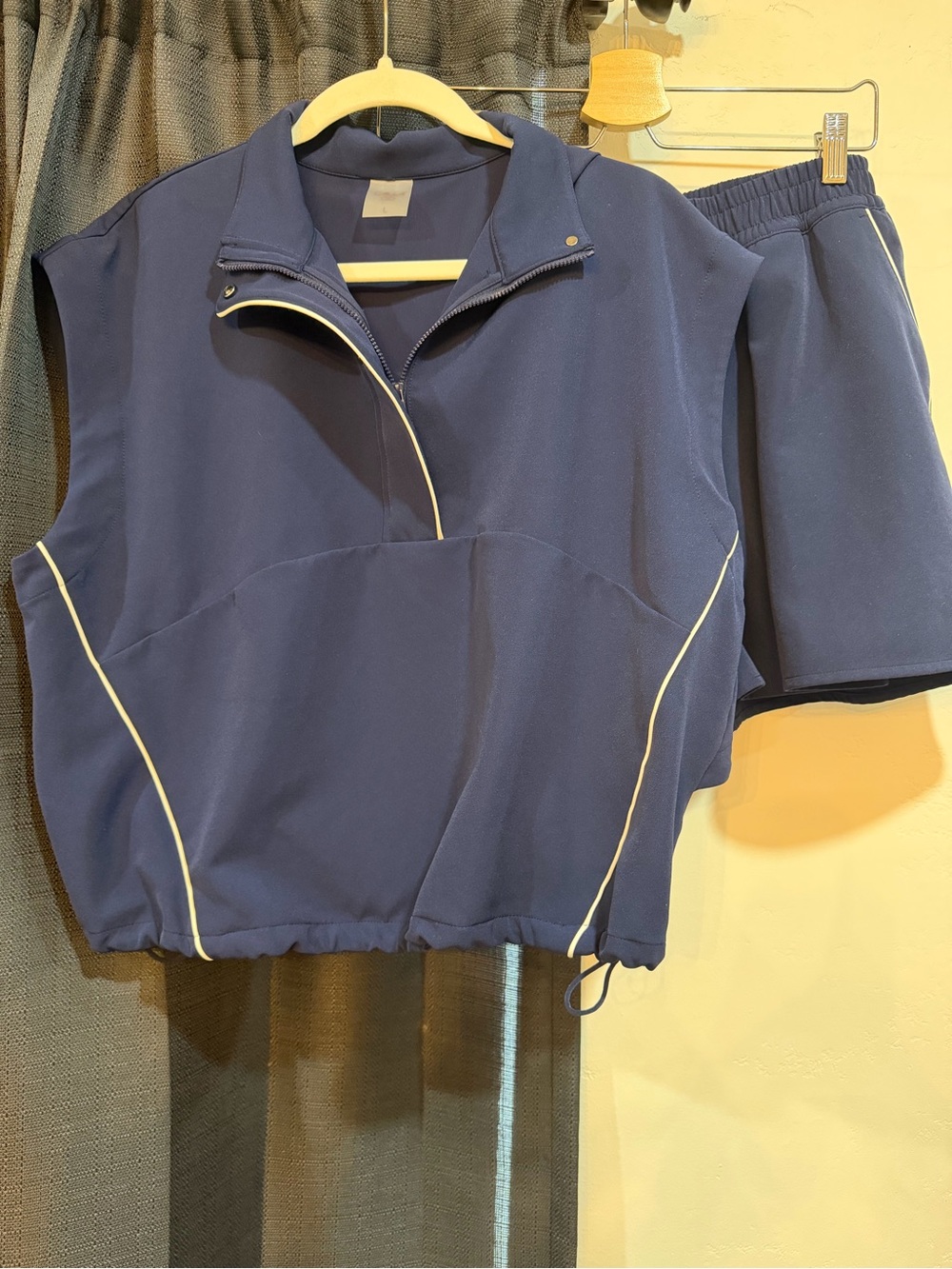 Navy Athletic Pullover & Shorts Set with White Piping